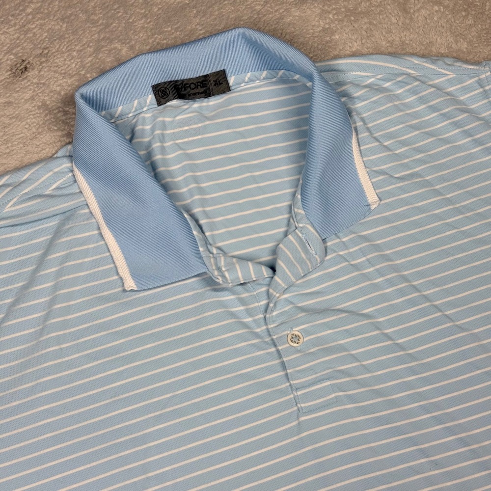 G FORE Mens XL Blue White Stripe Golf Polo Shirt Pacific Life Embroidered *READ*